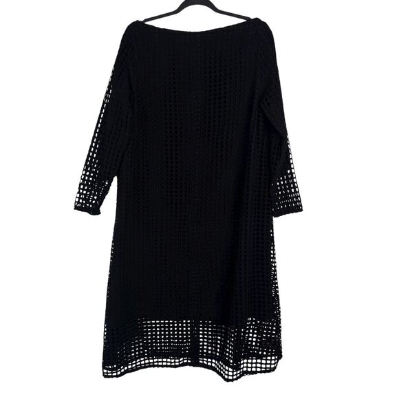 Megan Huntz Atlanta Black Windowpane 3/4 Sleeve Midi Dress Medium M Sheer USA - Picture 7 of 14